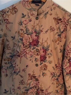 Chaps Denim Jacket - Navy Label with Pink Floral Accents
